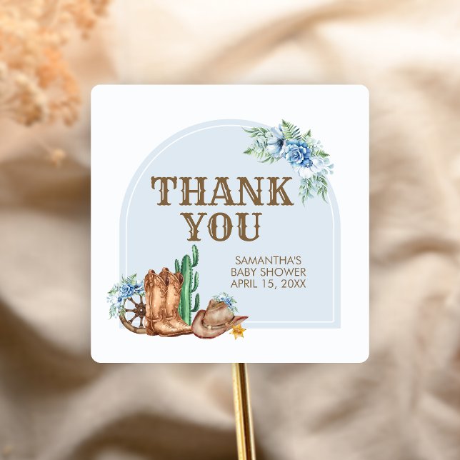 Cowboy Baby Shower Quadratischer Aufkleber (A Little Cowboy Baby Shower Sticker)