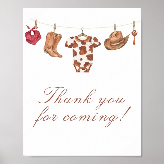 Cowboy baby shower Thank you for coming Poster (Vorne)