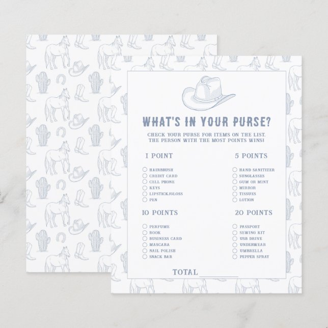 Cowboy Baby Shower - Was ist in Ihrer Handtasche? (Vorne/Hinten)