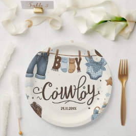 Cowboy Babydusche Papier Teller