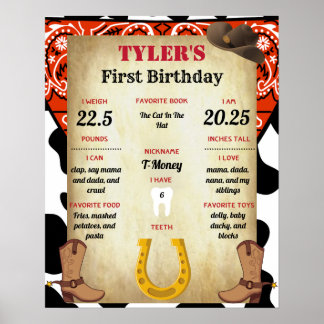 Cowboy Baby's 1. Geburtstag Meilensteine Poster
