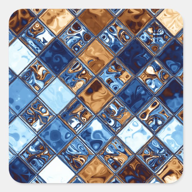 Cowboy Bandana Blue Mosaik Muster Original Art Quadratischer Aufkleber (Vorderseite)