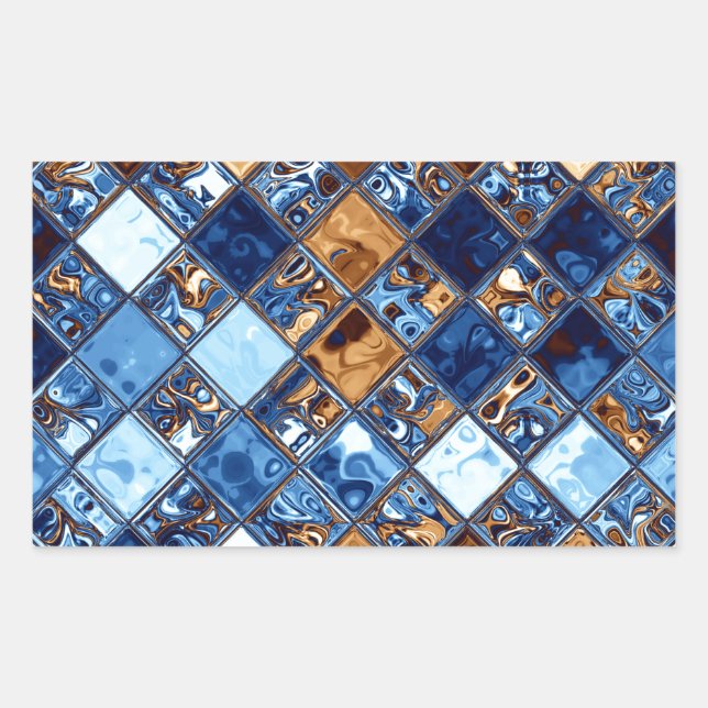 Cowboy Bandana Blue Mosaik Muster Original Art Rechteckiger Aufkleber (Vorderseite)
