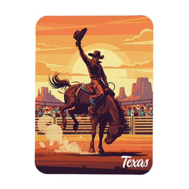 Cowboy bei Rodeo Texas Travel Magnet (Vertikal)