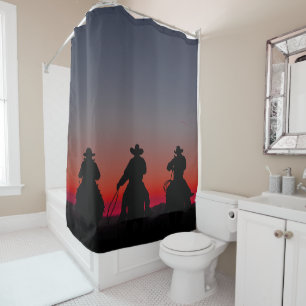 Cowboy bei Sonnenuntergang Duschvorhang