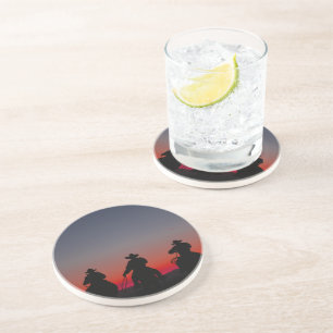 Cowboy bei Sonnenuntergang Getränkeuntersetzer