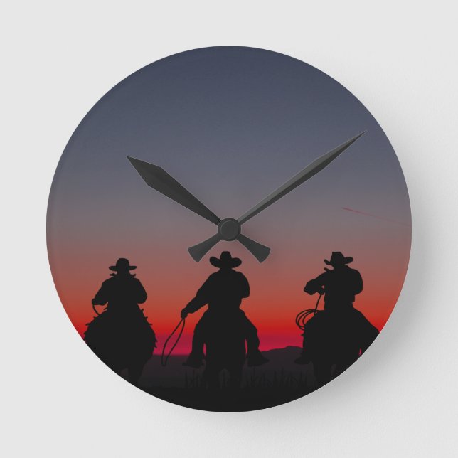Cowboy bei Sonnenuntergang Runde Wanduhr (Vorderseite)
