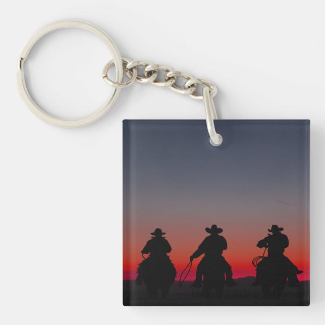 Cowboy bei Sonnenuntergang Schlüsselanhänger (Vorderseite)