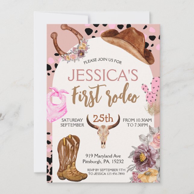 Cowboy Birthday 1. Rodeo Geburtstagsparty Einladung (Vorderseite)