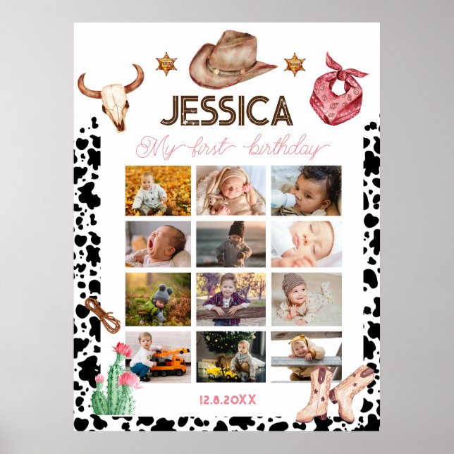 Cowboy Birthday 1. Rodeo Geburtstagsparty Poster (Vorne)