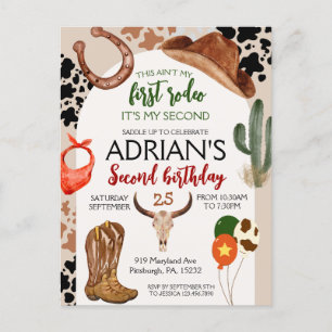 Cowboy Birthday 2. Rodeo Geburtstagsparty Postkarte