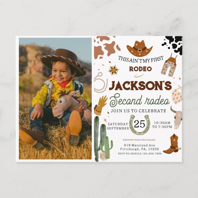 Cowboy Birthday 2. Rodeo Geburtstagsparty Postkarte (Vorderseite)