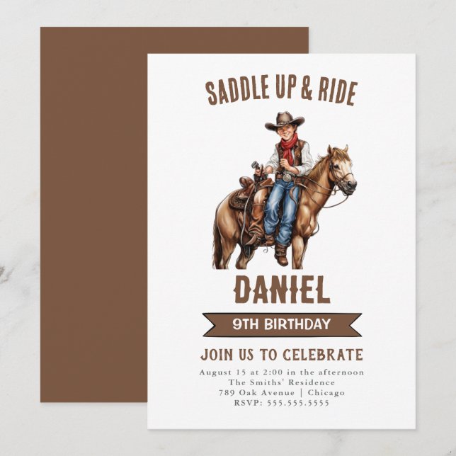 Cowboy Birthday Einladung (Vorne/Hinten)