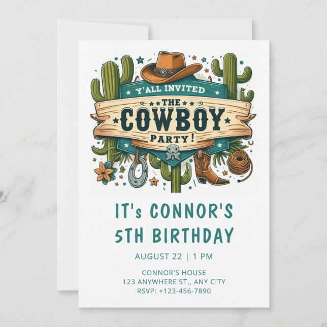 Cowboy Birthday Einladung (Vorderseite)
