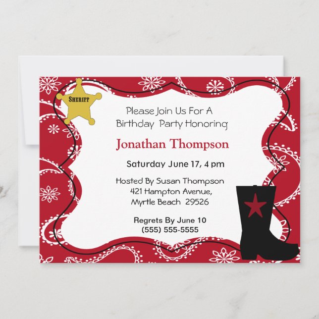 Cowboy Birthday Einladung (Vorderseite)