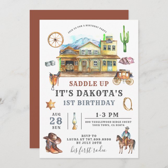 Cowboy Birthday Einladung (Vorne/Hinten)