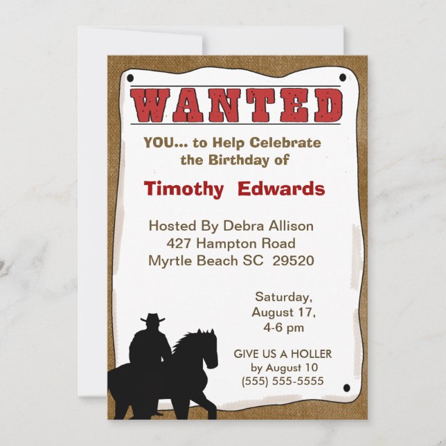 Cowboy Birthday Einladung (Vorderseite)