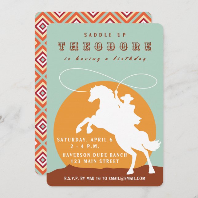 Cowboy Birthday Einladung (Vorne/Hinten)