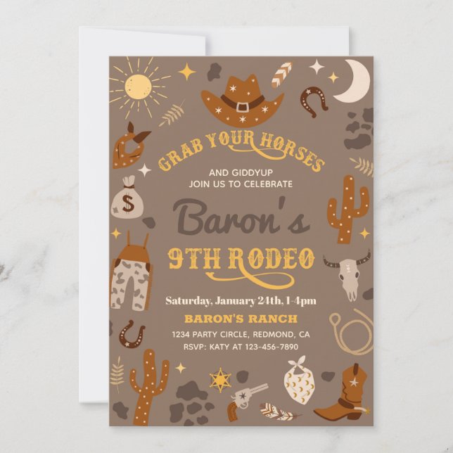 Cowboy Birthday Einladung | 9. Rodeo - Einladung (Vorderseite)