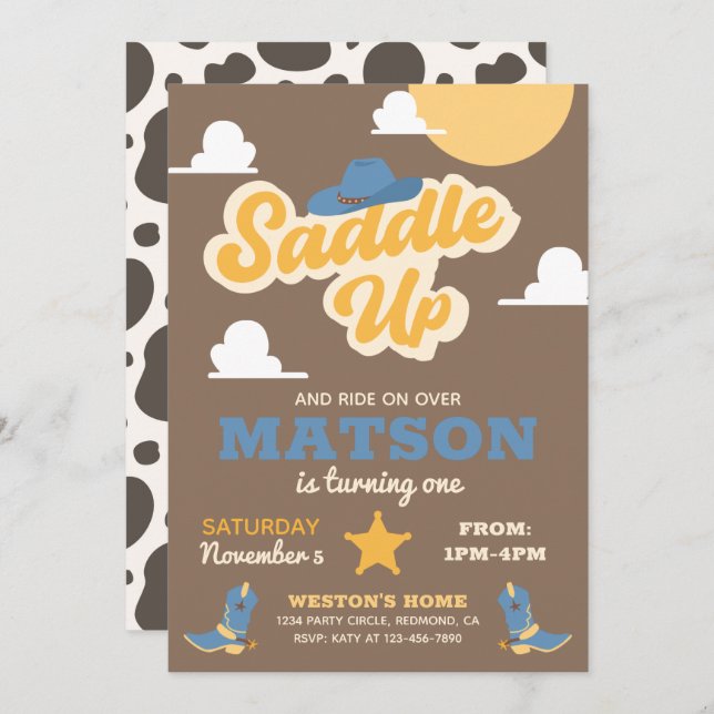 Cowboy Birthday Einladung | Einladung des Westerns (Vorne/Hinten)