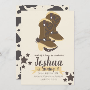 Cowboy Birthday Kuh Print Brown Beige Einladung