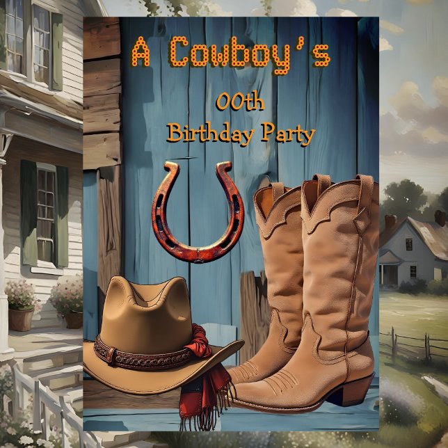 Cowboy Birthday Party Boots Hat Horseshoe Einladung (Von Creator hochgeladen)