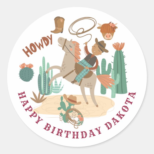 Cowboy Birthday Party Classic Round Sticker (Vorderseite)