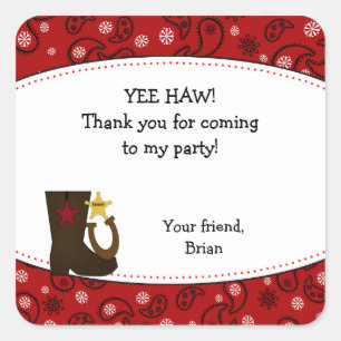 Cowboy Birthday Party Gefallen Sticker Red Paisley