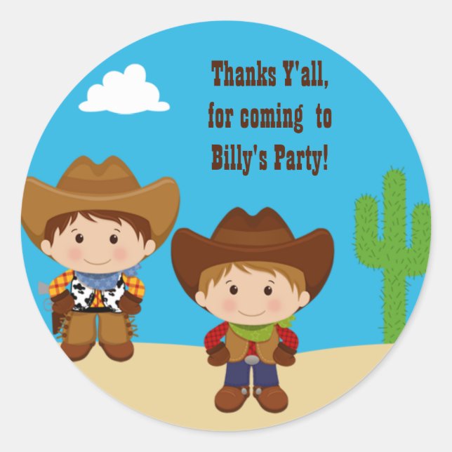 Cowboy Birthday Party Sticker (Vorderseite)