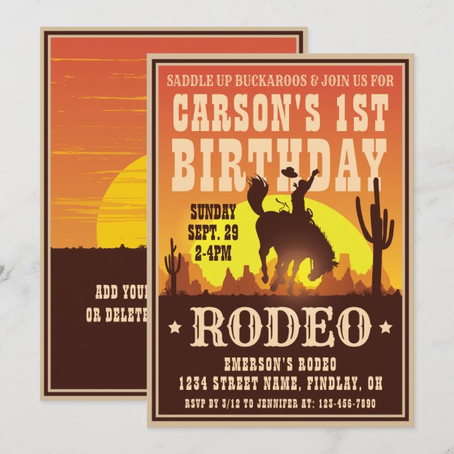 Cowboy Birthday Rodeo Poster Party, jedes Alter Einladung (Vorne/Hinten)