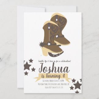 Cowboy Birthday Stars Brown Beige Einladung