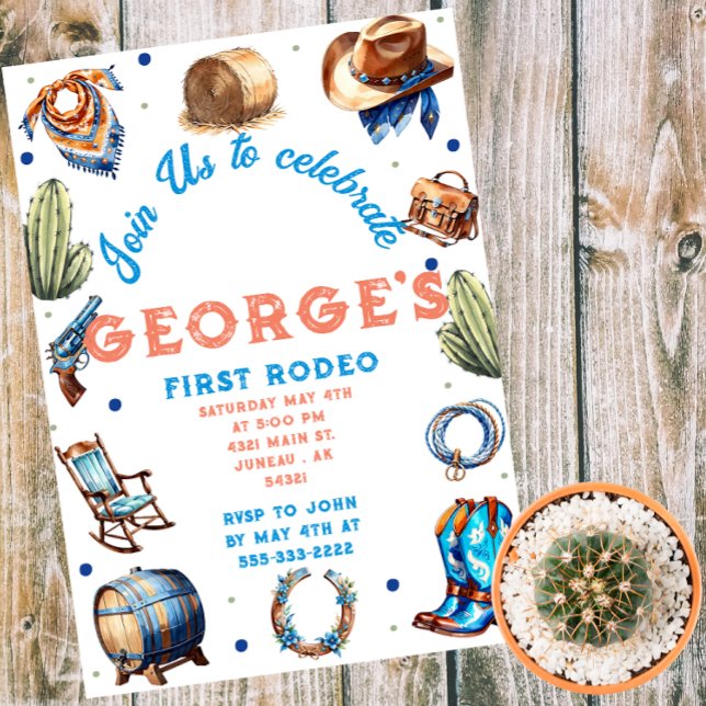 Cowboy Blue Western Wild West Geburtstag Magneteinladung (Von Creator hochgeladen)