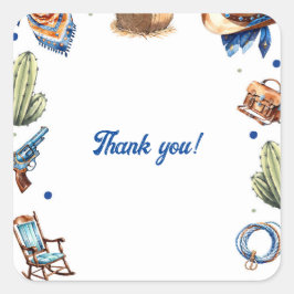 Cowboy Blue Western Wild West Geburtstag Quadratischer Aufkleber