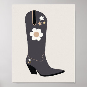 Cowboy Boot 04 Schwarz und Creme Poster