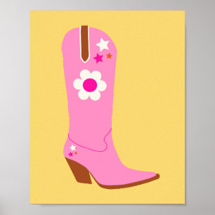Cowboy Boot 05 Rosa und Gelb Cowgirl Stiefel Poster