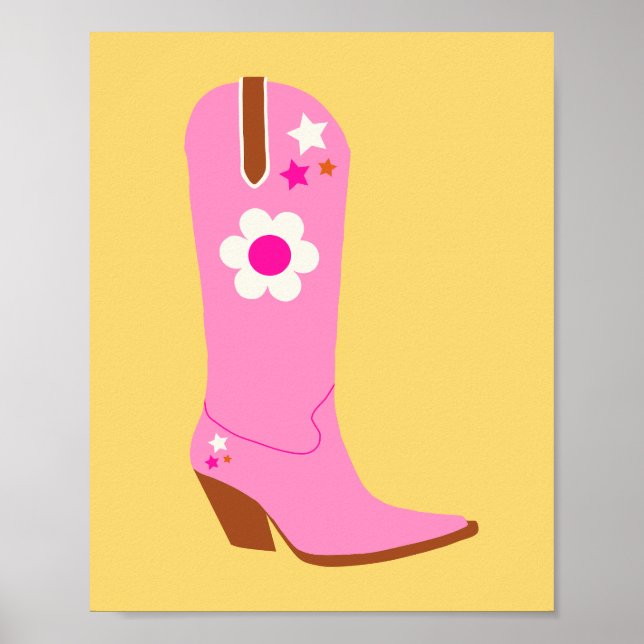 Cowboy Boot 05 Rosa und Gelb Cowgirl Stiefel Poster (Vorne)