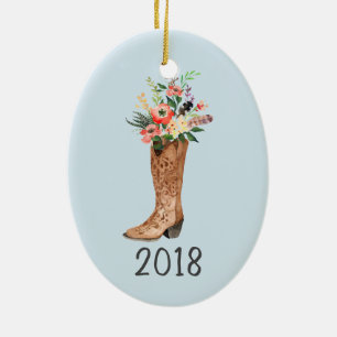 Cowboy Boot Bouquet Keepsake Year Keramik Ornament