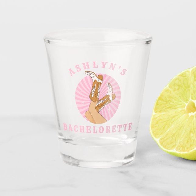 Cowboy Boot Custom Bachelorette Shot Glass Schnapsglas (Vorderseite)