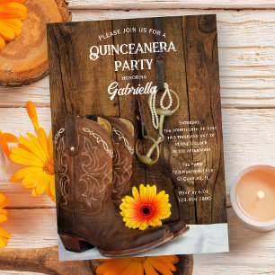 Cowboy Boot Daisy Country Western Quinceanera Einladung