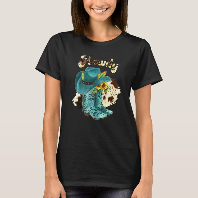 Cowboy Boot Leopard Sonnenblume Lass uns Girls Wes T-Shirt (Vorderseite)