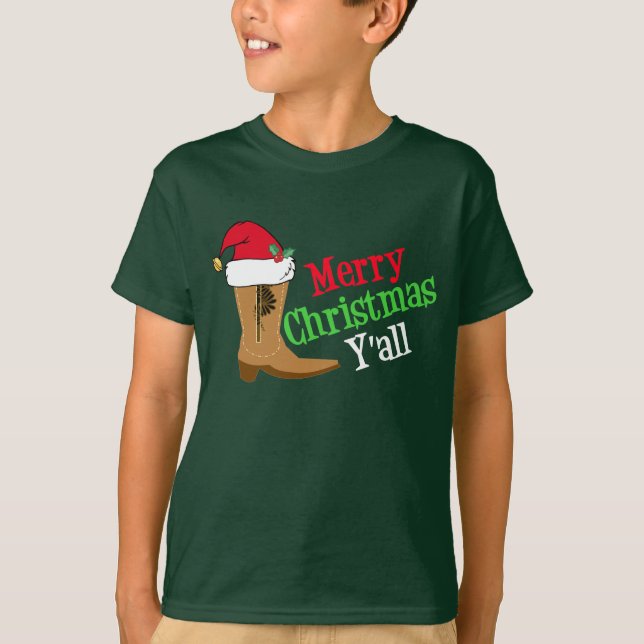 Cowboy Boot Merry Christmas Yall Kids T-Shirt (Vorderseite)