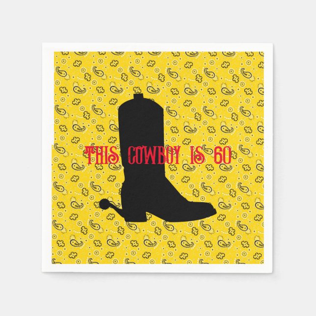 Cowboy Boot Spurs Silhouette Bandana 60. Geburtsta Serviette (Vorderseite)