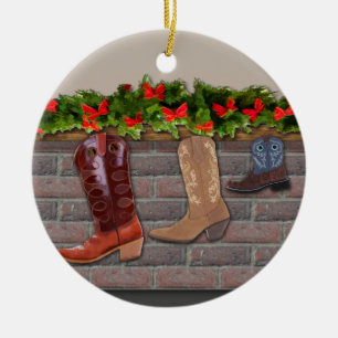 Cowboy Boot-Strumpf am Kamin Keramikornament