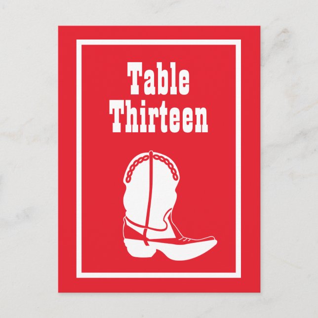 Cowboy Boot-Tischnummern (rot / weiß) Postkarte (Vorderseite)