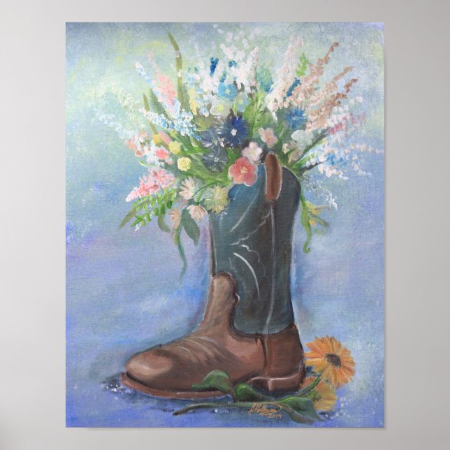 Cowboy Boot und Wildblume Bouquet Poster (Vorne)