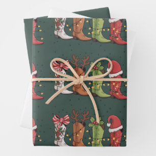 Cowboy Boot Weihnachts-Western Cowgirl Country Xma Geschenkpapier Set
