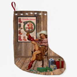 Cowboy Boot Weihnachtsmädchen auf Red Boots Kleiner Weihnachtsstrumpf