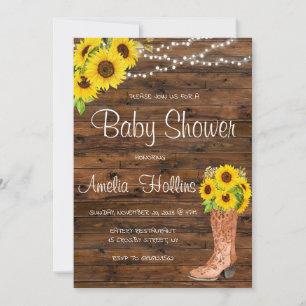 Cowboy Bootie Brown Wood Baby Dusche Einladung