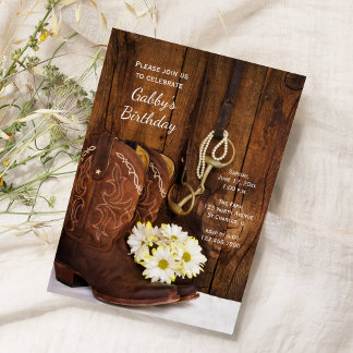 Cowboy Boots and Daisies Country Birthday Party Einladung