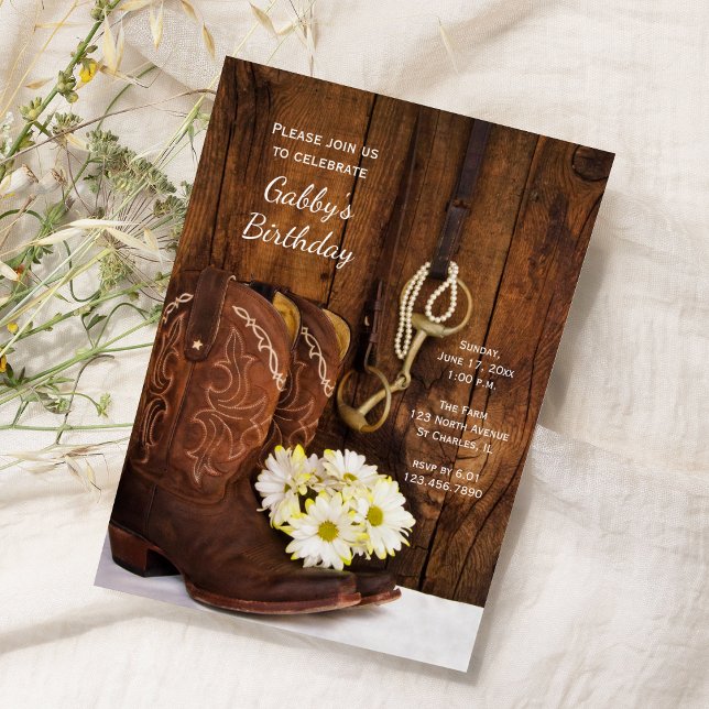 Cowboy Boots and Daisies Country Birthday Party Einladung (Von Creator hochgeladen)